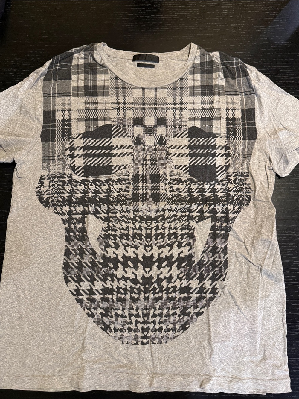 Alexander Wang Gray Short Sleeve Skull Plaid Graphic Tee